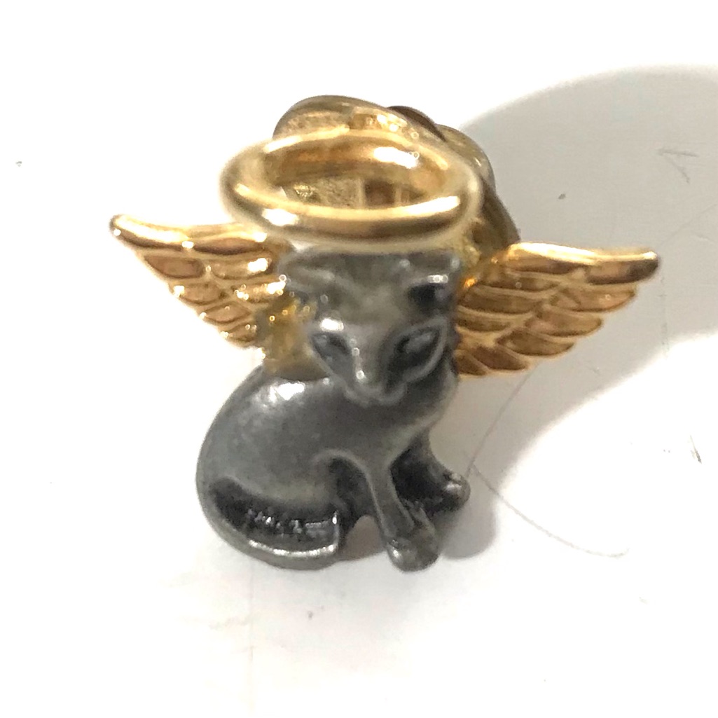 Vintage Gold & Gunmetal Toned Angel Cat Brooch Pin